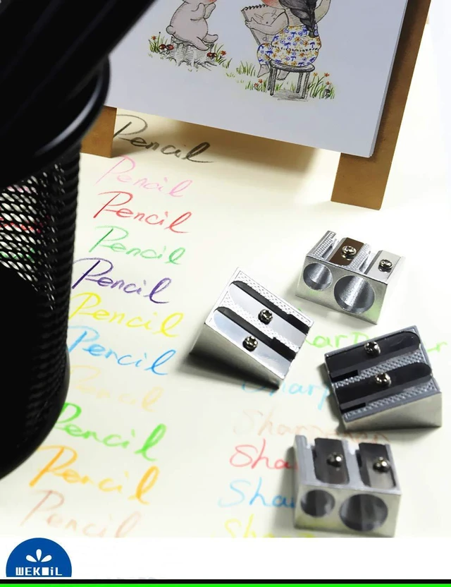 Alt view image 6 of 6 - Pencil Sharpeners Rectangular Manual Twin Metal Dual Sharpening Blade Double Holes Rectangular Pencil Sharpener for Colored Graphite Pencils Crayons Jumbo, Pack of 4,Silver