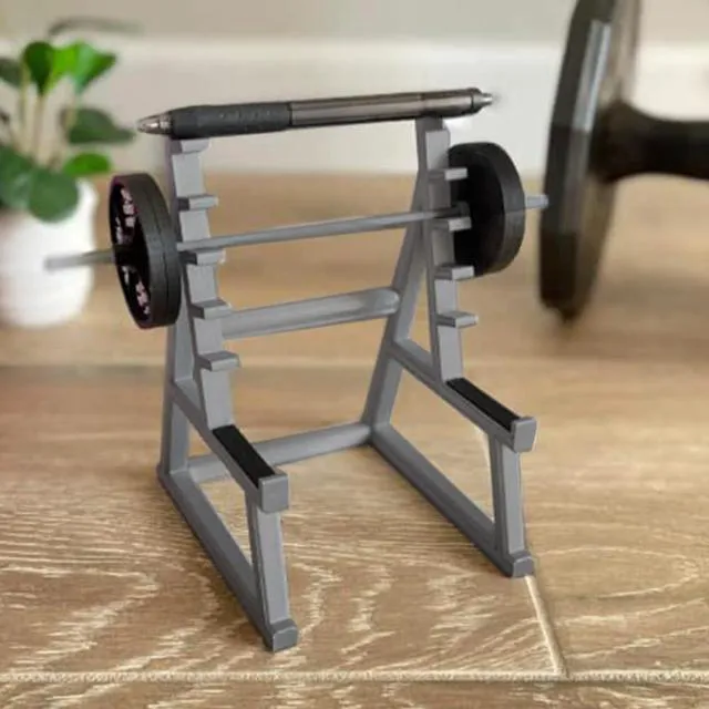 Alt view image 2 of 7 - Squat Funny Barbell Rack Pen Holder,Mini Pencils Holder for Gym Theme for All Fitness Enthusiasts, Weightlifting Fans(Grey)
