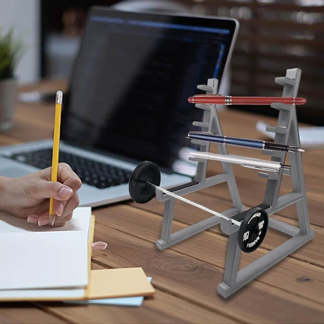 Alt view image 6 of 7 - Squat Funny Barbell Rack Pen Holder,Mini Pencils Holder for Gym Theme for All Fitness Enthusiasts, Weightlifting Fans(Grey)