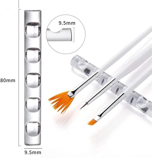 Alt view image 2 of 7 - 2 Pack Crystal Bar Pen Holder Transparent Brush Holder Acrylic Nail Art Painting Pen Brush Stand Brushes Rest Makeup Brushes Organizer Holders for Drawing Pens Manicure Nail Carving Pencils