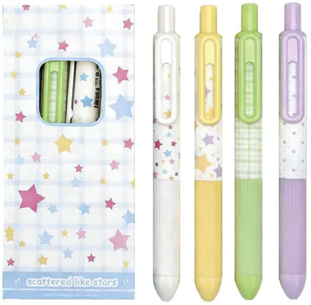 Main image of 4 Pcs Cute Retractable Pens Small Pocket Pens Cartoon Star Gel Pen 0.5mm Fine Point Black Ink Smooth Writing Pen for Women Girls Boys Office School Supplies (Star)