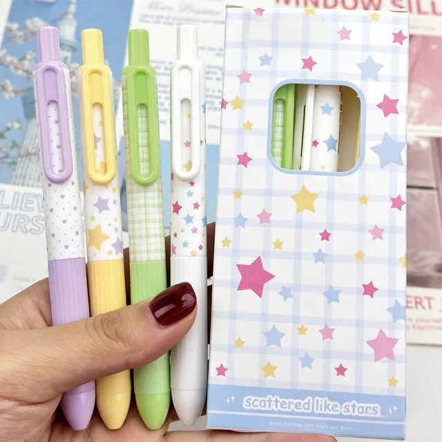 Alt view image 6 of 7 - 4 Pcs Cute Retractable Pens Small Pocket Pens Cartoon Star Gel Pen 0.5mm Fine Point Black Ink Smooth Writing Pen for Women Girls Boys Office School Supplies (Star)