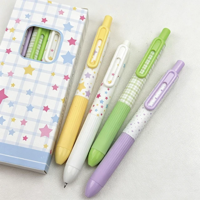 Alt view image 2 of 7 - 4 Pcs Cute Retractable Pens Small Pocket Pens Cartoon Star Gel Pen 0.5mm Fine Point Black Ink Smooth Writing Pen for Women Girls Boys Office School Supplies (Star)