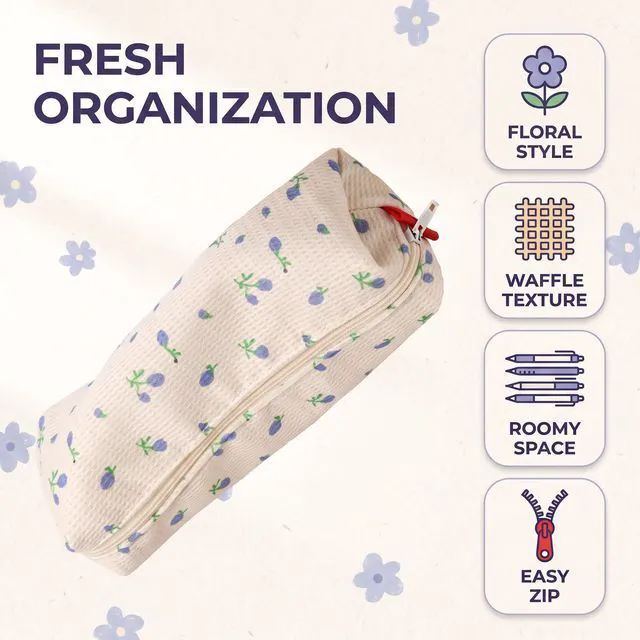 Alt view image 3 of 7 - Blue Women Fresh Style Pencil Bag Pencil Case Pen Holder Coin Pouch, Pen, Pencil and Marker Cases, Simple Cosmetic Storage Bags Makeup Bag Office Supplies