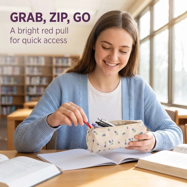 Alt view image 7 of 7 - Blue Women Fresh Style Pencil Bag Pencil Case Pen Holder Coin Pouch, Pen, Pencil and Marker Cases, Simple Cosmetic Storage Bags Makeup Bag Office Supplies