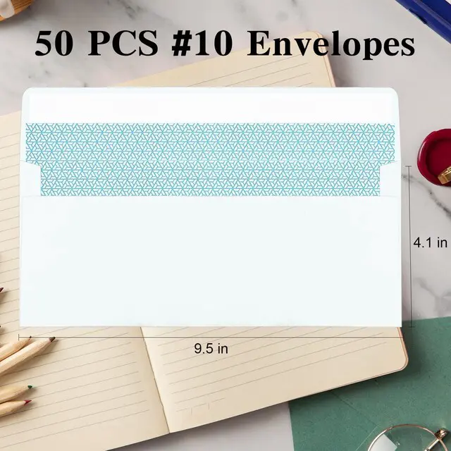 Alt view image 2 of 7 - 50 Pack White #10 Business Envelopes, Standard Envelopes Self Seal, 4 1/8 x 9 1/2 Inch Letter Size Business Mailing Envelopes for Checks Invoices Statements Baby Shower Wedding Birthday