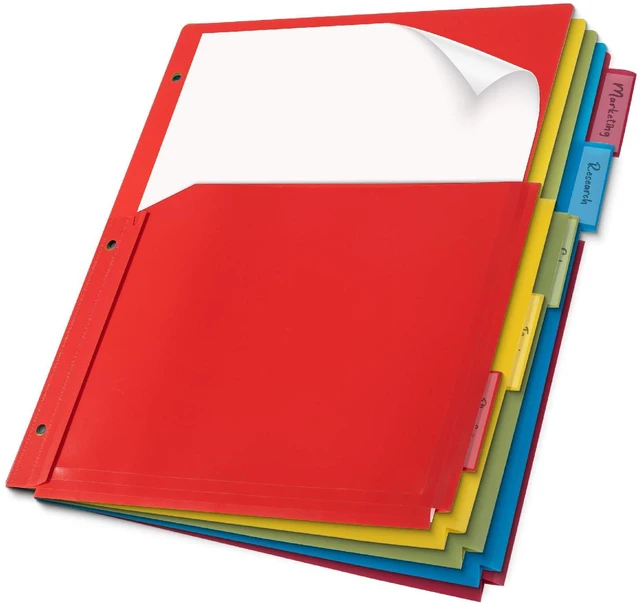 Main image of Expanding Binder Dividers with Pockets and Tabs, 5 Tabs | Colorful Dividers for 3 Ring Binder with Pockets