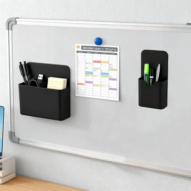 Alt view image 5 of 7 - 2-piece Black Hangable Dry Erase Pen Holder, Refrigerator, Whiteboard | Waterproof Oxford Cloth and PVC, Clear Window for Easy Identification, Reinforced Eyelets, Great Capacity