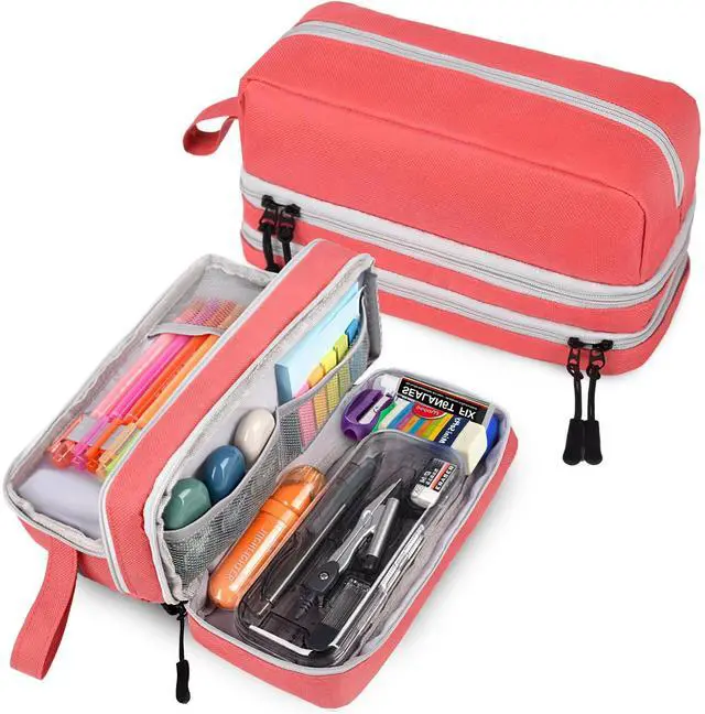Main image of Large Capacity Pencil Case,Multifunction Pencil Pouch,Pencil Bags with Zipper 3 Compartments Pencil case organizer for or School Teen Girl Boy Men WomenPink