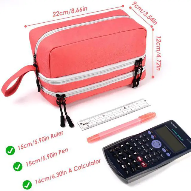 Alt view image 3 of 7 - Large Capacity Pencil Case,Multifunction Pencil Pouch,Pencil Bags with Zipper 3 Compartments Pencil case organizer for or School Teen Girl Boy Men WomenPink