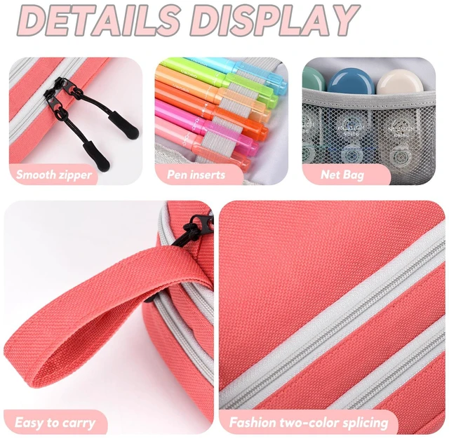 Alt view image 5 of 7 - Large Capacity Pencil Case,Multifunction Pencil Pouch,Pencil Bags with Zipper 3 Compartments Pencil case organizer for or School Teen Girl Boy Men WomenPink