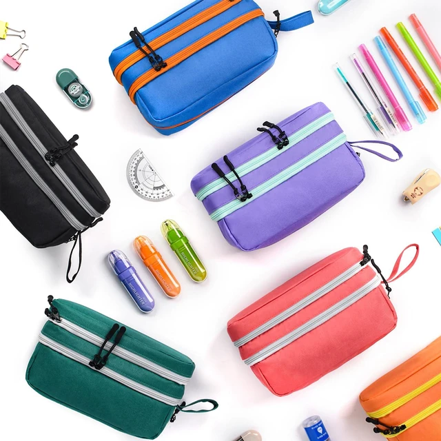 Alt view image 7 of 7 - Large Capacity Pencil Case,Multifunction Pencil Pouch,Pencil Bags with Zipper 3 Compartments Pencil case organizer for or School Teen Girl Boy Men WomenPink