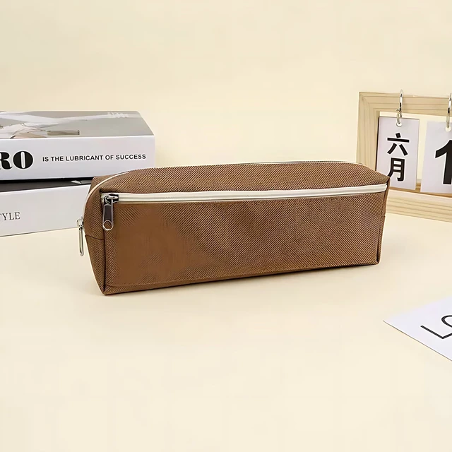 Alt view image 2 of 7 - Pencil Case Pouch Oxford Fabric Pen Bag Small British Brown Style Organizer | Pencil Pouches with Zippers Pen Pouch for Men Office Desk Pen Holder Business Organizer Commute and Daily Use Khaki
