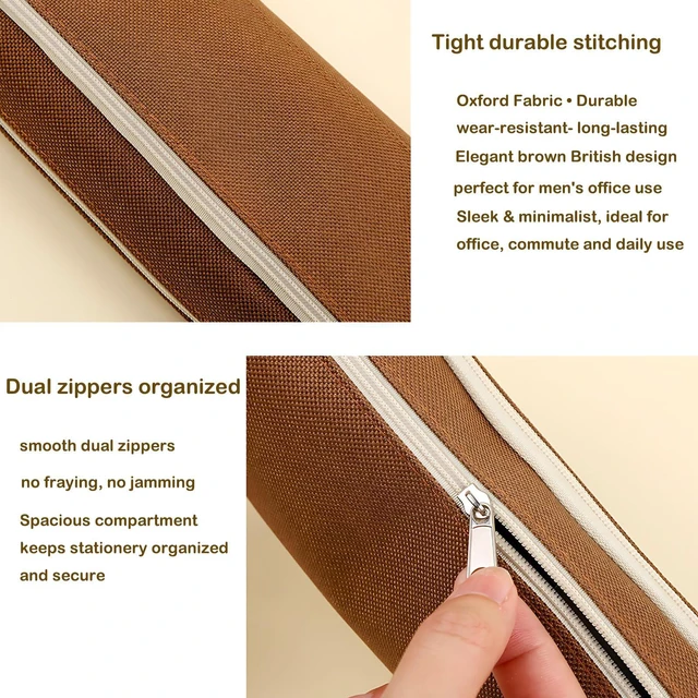 Alt view image 4 of 7 - Pencil Case Pouch Oxford Fabric Pen Bag Small British Brown Style Organizer | Pencil Pouches with Zippers Pen Pouch for Men Office Desk Pen Holder Business Organizer Commute and Daily Use Khaki