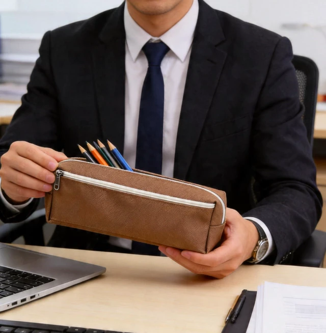 Alt view image 5 of 7 - Pencil Case Pouch Oxford Fabric Pen Bag Small British Brown Style Organizer | Pencil Pouches with Zippers Pen Pouch for Men Office Desk Pen Holder Business Organizer Commute and Daily Use Khaki