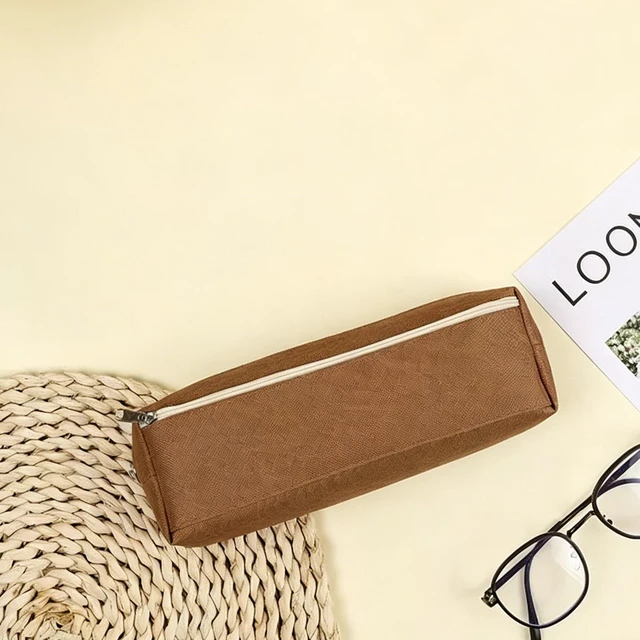 Alt view image 6 of 7 - Pencil Case Pouch Oxford Fabric Pen Bag Small British Brown Style Organizer | Pencil Pouches with Zippers Pen Pouch for Men Office Desk Pen Holder Business Organizer Commute and Daily Use Khaki