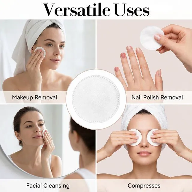 Alt view image 5 of 7 - 100 Pcs 2.2" Cotton Rounds for Face Round Lint-Free Soft Cotton Pads | Makeup Removal Pads for Nail Polish, Cleansing Face and Toner Application Use Wet or Dry