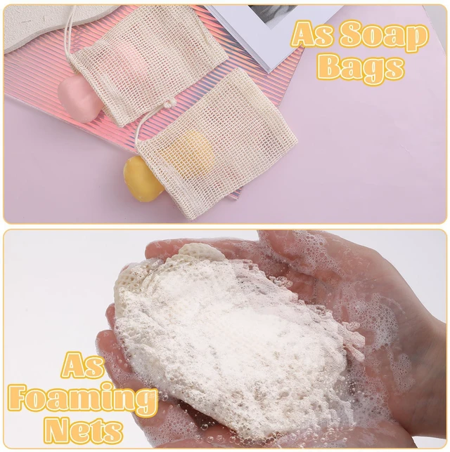 Alt view image 4 of 7 - Soap Bags, 5 Pack Natural Sisal Soap Saver Bag Pouch Mesh Net, Zero Waste Plastic-Free Soaps Net for Shower Use Like Massaging, Scrubbing and Exfoliating