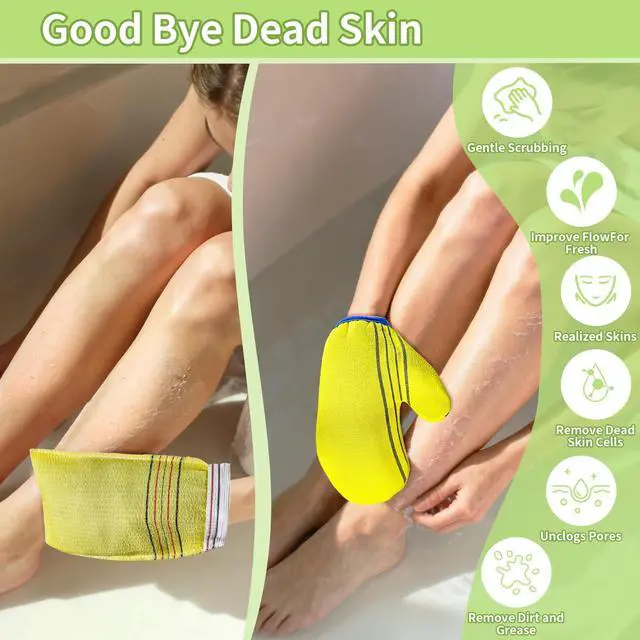 Alt view image 4 of 6 - 4 Pc Exfoliating Gloves Body Scrubber Set, Exfoliating Bath Towels | for Deep Dead Skin Removal, Smooth Skin and Spa-Like Experience