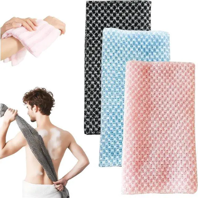 Main image of 3PCS Exfoliating Shower Towel for Men and Women, Premium Hexagon-Woven Scrub Bath Cloth for Body & Face, Back Body Scrubber for Shower (Pink, Blue, Black)