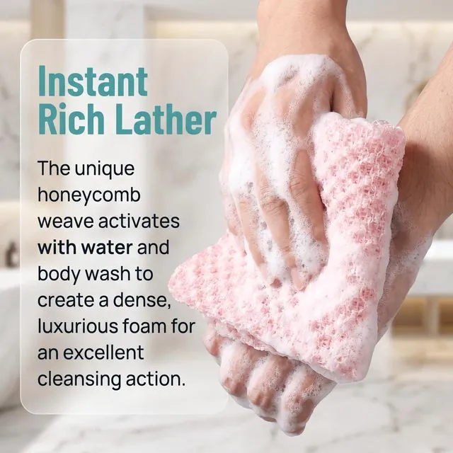 Alt view image 3 of 7 - 3PCS Exfoliating Shower Towel for Men and Women, Premium Hexagon-Woven Scrub Bath Cloth for Body & Face, Back Body Scrubber for Shower (Pink, Blue, Black)