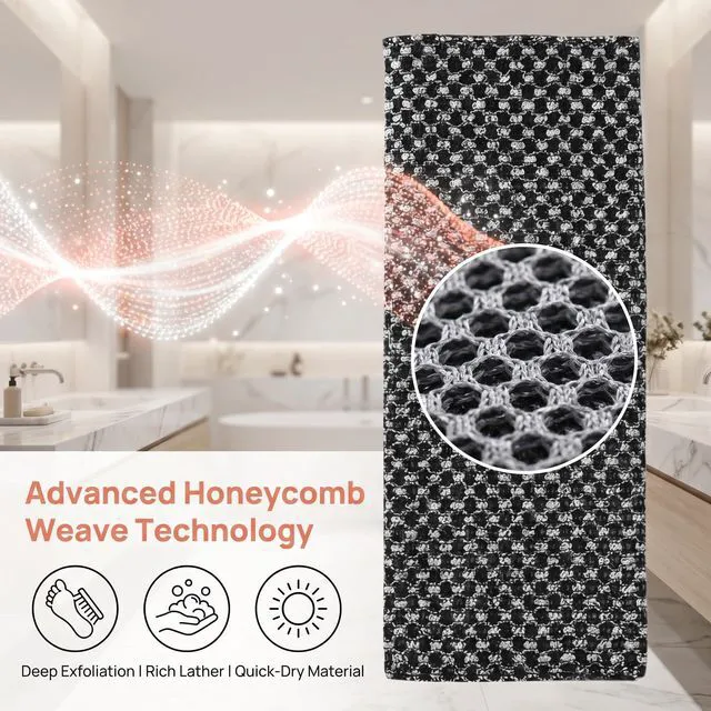 Alt view image 5 of 7 - 3PCS Exfoliating Shower Towel for Men and Women, Premium Hexagon-Woven Scrub Bath Cloth for Body & Face, Back Body Scrubber for Shower (Pink, Blue, Black)