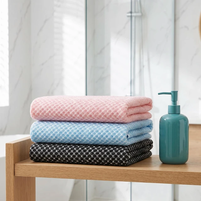 Alt view image 7 of 7 - 3PCS Exfoliating Shower Towel for Men and Women, Premium Hexagon-Woven Scrub Bath Cloth for Body & Face, Back Body Scrubber for Shower (Pink, Blue, Black)