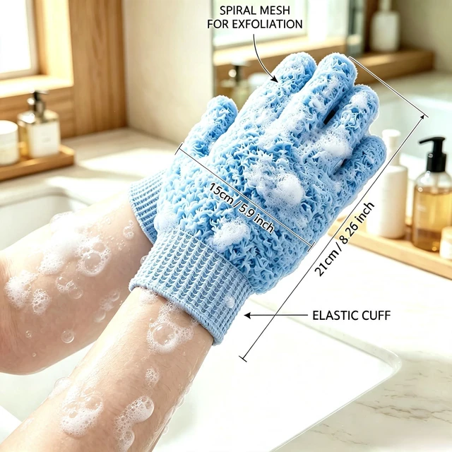 Alt view image 6 of 7 - 35-inch Exfoliating Back Scrubber and 1 Pair of Bath Gloves | Japanese Shower Scrub Cloth, Long Body Washcloth and Loofah Back Scrubber for Shower, Exfoliating Towel Set for Men and Women