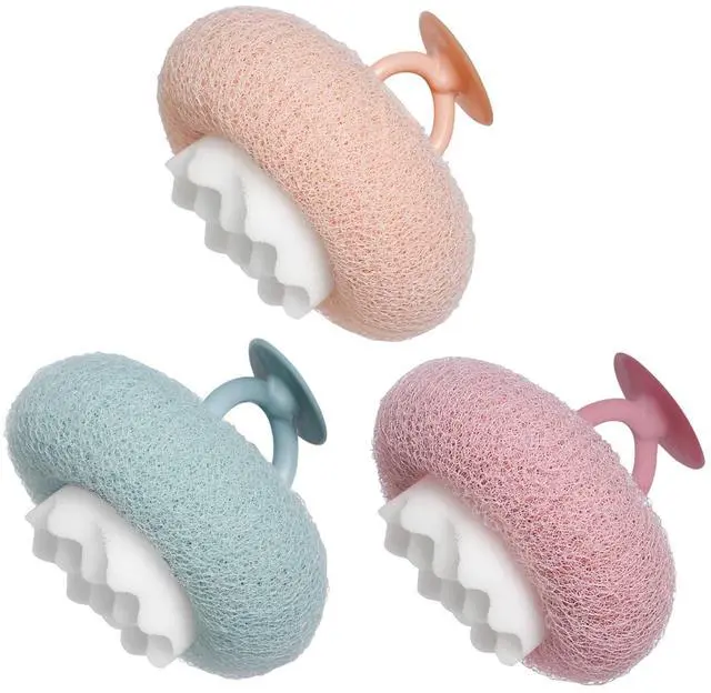 Main image of Bath Sponge, Suction Cup Bath Ball Body Scrubber, 2026 Upgraded 2-in-1 Sunflower Ball Exfoliating Bath Sponge Cleaning Brush, Mesh Shower Body Sponge Accessories for Women, Men Shower (3 Color)