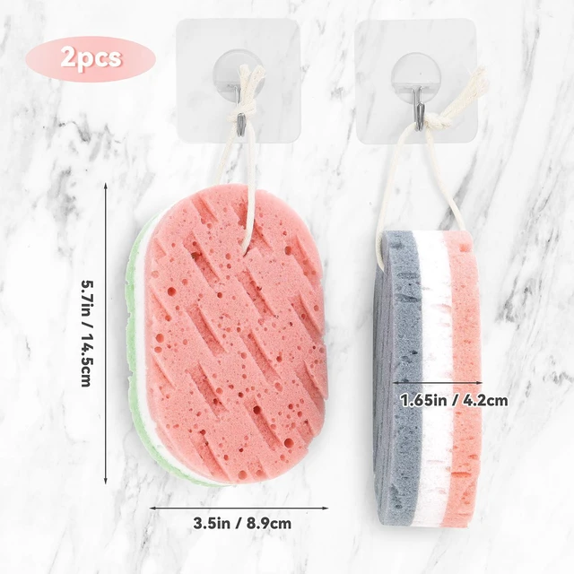 Alt view image 3 of 7 - 2 Pcs Bath Sponge, Deep Cleansing Body Loofah Sponge for Women Men, Large Size 3 Colors Foam Loofah for Gentle and Deep Exfoliation