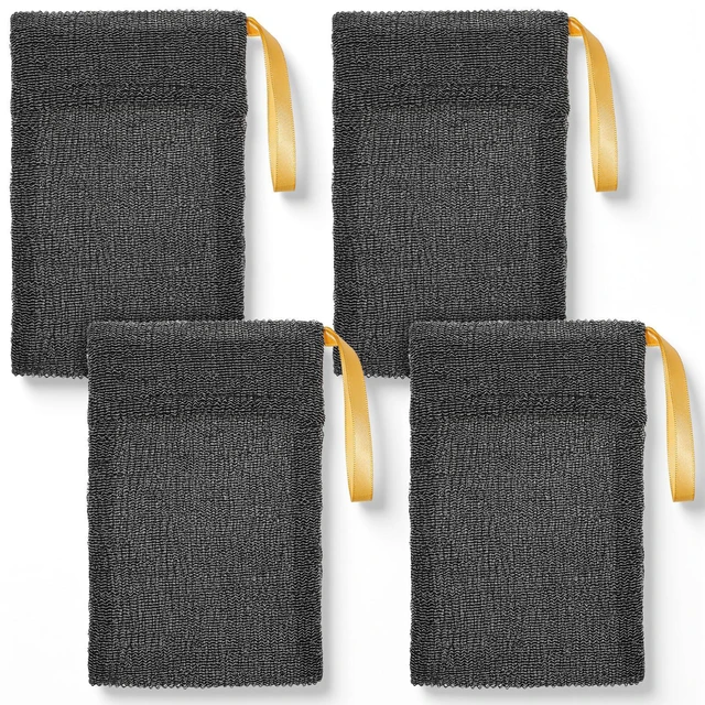 Main image of 4 Pack Soap Pocket Deep Exfoliating Soap Bar Saver Pouch | Body Scrubber Loofah, Rough Sponge, Nylon Mesh, Leftover Bits, Foam Lather Bag, for Women Men, Bath Shower