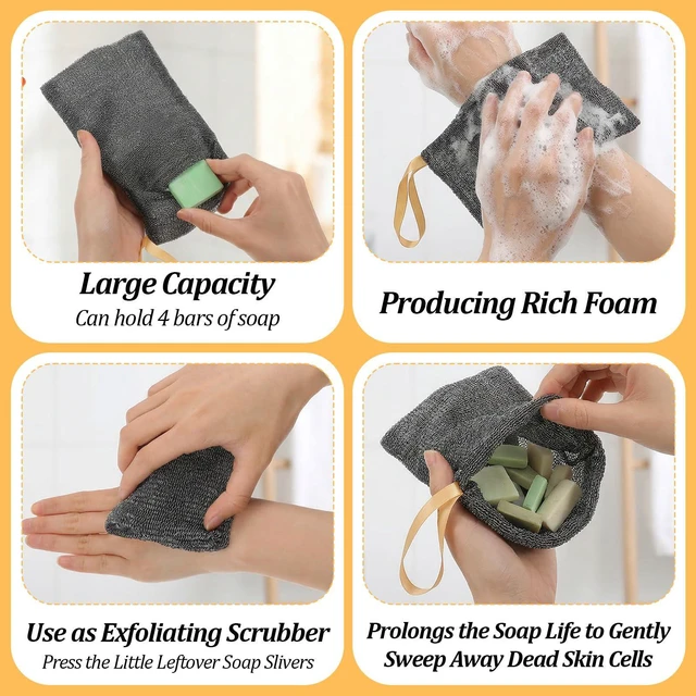 Alt view image 7 of 7 - 4 Pack Soap Pocket Deep Exfoliating Soap Bar Saver Pouch | Body Scrubber Loofah, Rough Sponge, Nylon Mesh, Leftover Bits, Foam Lather Bag, for Women Men, Bath Shower