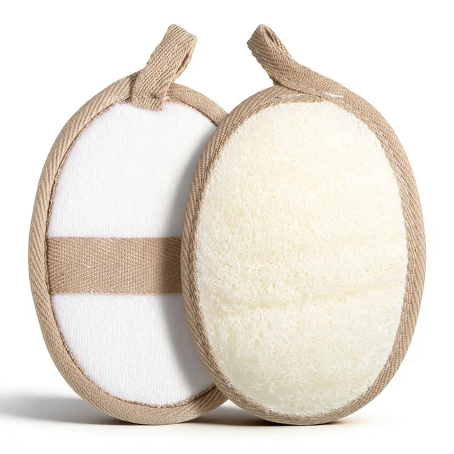 Main image of 2Pcs Natural Loofah Sponge, Loofah Exfoliating Body Scrubber | Made with Natural Egyptian Shower loofa Sponge, Shower Exfoliator for Women Men, Loofah Exfoliating Body Scrubber for Bath
