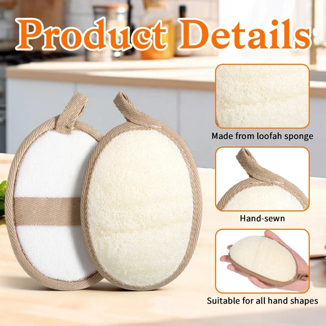 Alt view image 3 of 7 - 2Pcs Natural Loofah Sponge, Loofah Exfoliating Body Scrubber | Made with Natural Egyptian Shower loofa Sponge, Shower Exfoliator for Women Men, Loofah Exfoliating Body Scrubber for Bath