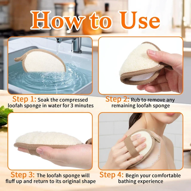 Alt view image 4 of 7 - 2Pcs Natural Loofah Sponge, Loofah Exfoliating Body Scrubber | Made with Natural Egyptian Shower loofa Sponge, Shower Exfoliator for Women Men, Loofah Exfoliating Body Scrubber for Bath