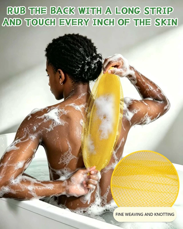 Alt view image 3 of 7 - African Net Sponge Authentic, 2 Pack Exfoliating Bath Sponge for Shower, Long Mesh Body Scrubber & Back Washer for Women and Men, Gentle Scrubber for All Skin Types, Travel