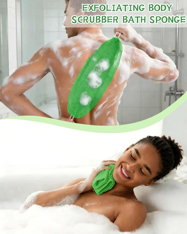 Alt view image 6 of 7 - African Net Sponge Authentic, 2 Pack Exfoliating Bath Sponge for Shower, Long Mesh Body Scrubber & Back Washer for Women and Men, Gentle Scrubber for All Skin Types, Travel