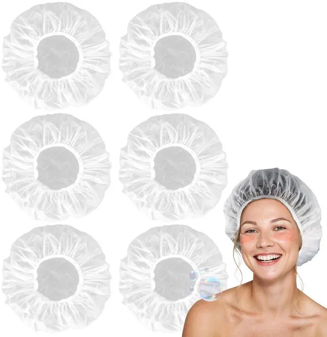 Main image of 6 Shower Cap Reusable Waterproof - Unisex Plastic Shower Cap Plastic Caps Hair Treatment Deep Conditioning Hair Cap Shower Hair Care Bathing Cap Travel Essentials Washable Hair Cover Women Men