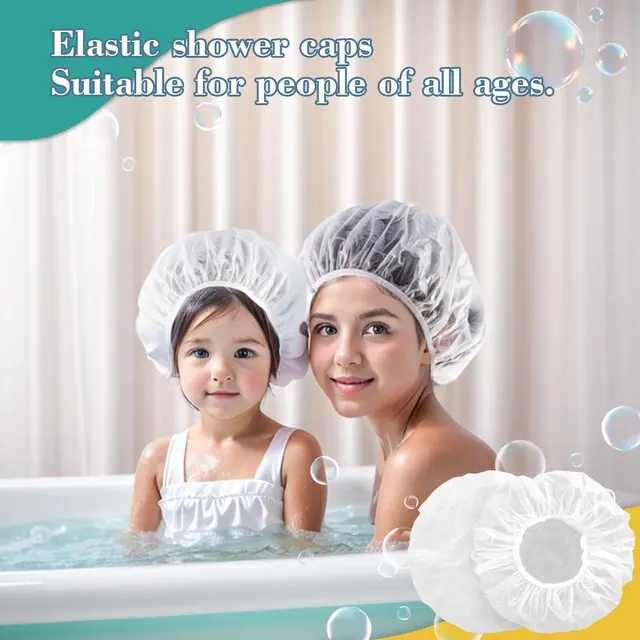 Alt view image 3 of 7 - 6 Shower Cap Reusable Waterproof - Unisex Plastic Shower Cap Plastic Caps Hair Treatment Deep Conditioning Hair Cap Shower Hair Care Bathing Cap Travel Essentials Washable Hair Cover Women Men