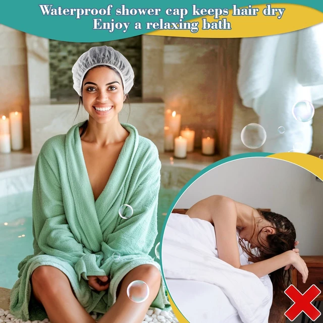 Alt view image 5 of 7 - 6 Shower Cap Reusable Waterproof - Unisex Plastic Shower Cap Plastic Caps Hair Treatment Deep Conditioning Hair Cap Shower Hair Care Bathing Cap Travel Essentials Washable Hair Cover Women Men