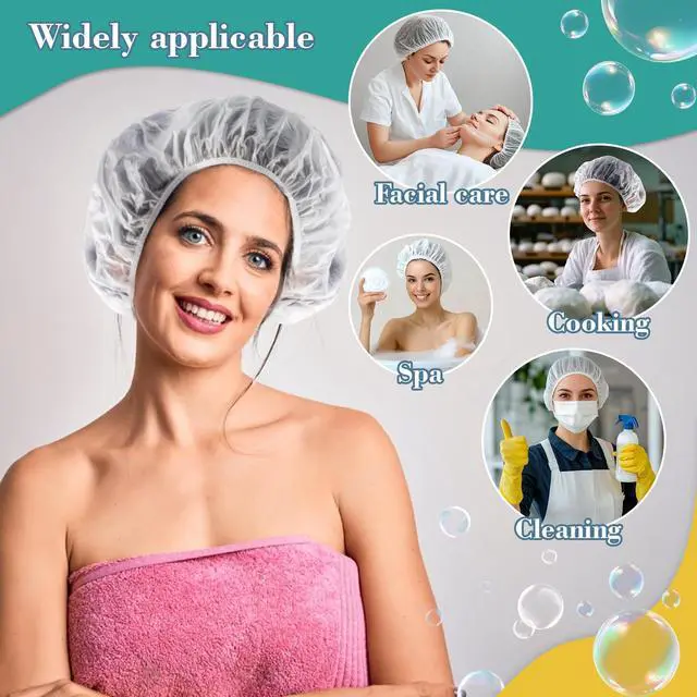 Alt view image 6 of 7 - 6 Shower Cap Reusable Waterproof - Unisex Plastic Shower Cap Plastic Caps Hair Treatment Deep Conditioning Hair Cap Shower Hair Care Bathing Cap Travel Essentials Washable Hair Cover Women Men
