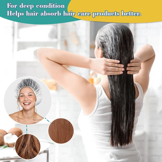 Alt view image 7 of 7 - 6 Shower Cap Reusable Waterproof - Unisex Plastic Shower Cap Plastic Caps Hair Treatment Deep Conditioning Hair Cap Shower Hair Care Bathing Cap Travel Essentials Washable Hair Cover Women Men