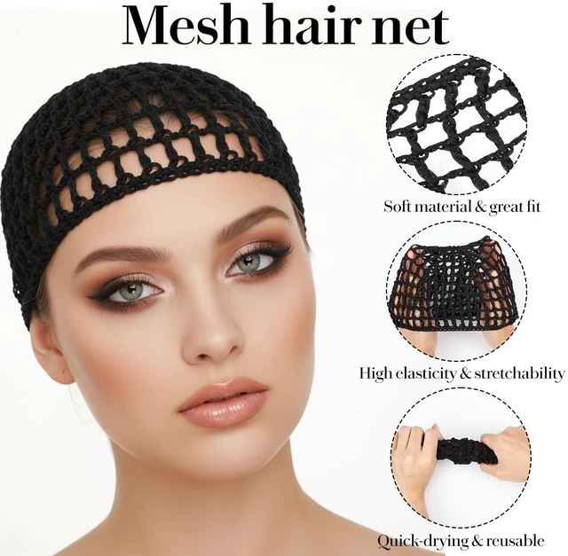 Alt view image 3 of 7 - Long Hair Bonnet Mesh Wrap Caps Set Silk Press Braid Bonnet for Sleeping Anti Frizz Soft Reusable Elastic Shower Cap for Braids, Curly Hair (Black Net+Black Bonnet)