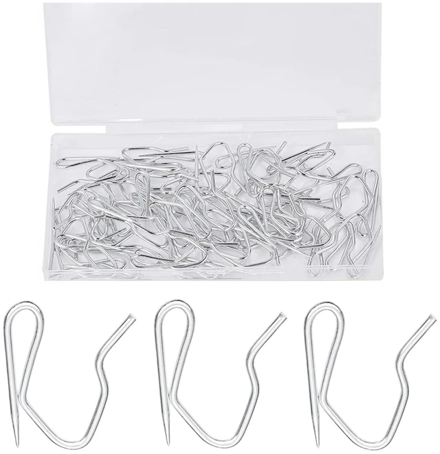 Main image of Metal Curtain Hooks, 1.2 inch Nydotd Rustproof Steel Plated Zinc Hooks Heavy-Duty Offset Pin-On Drapery Hooks for Window Curtain, Door Curtain and Shower Curtain60 Pack