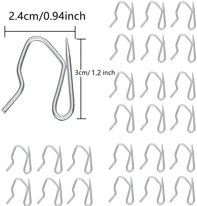 Alt view image 2 of 5 - Metal Curtain Hooks, 1.2 inch Nydotd Rustproof Steel Plated Zinc Hooks Heavy-Duty Offset Pin-On Drapery Hooks for Window Curtain, Door Curtain and Shower Curtain60 Pack