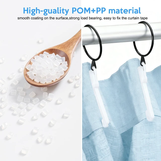 Alt view image 4 of 7 - 50 Pcs Plastic Shower Curtain Hooks, Adjustable Drapery Pins, Pinch Pleat Curtain Hooks for Window Curtain, Shower Curtain and Door Curtain(85mm/3.35inch)