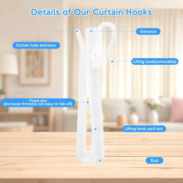 Alt view image 5 of 7 - 50 Pcs Plastic Shower Curtain Hooks, Adjustable Drapery Pins, Pinch Pleat Curtain Hooks for Window Curtain, Shower Curtain and Door Curtain(85mm/3.35inch)