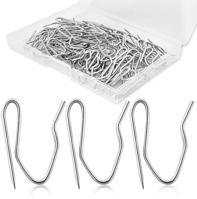 Main image of 70PCS Curtain Hooks, 1.2 Inch Metal Drapery Pin and Hook, Rustproof Stainless Steel Drapery Pins with Clear Box, Heavy-Duty Offset Pin On Drapery Hooks for Door Window Shower RV Curtain, Silver White