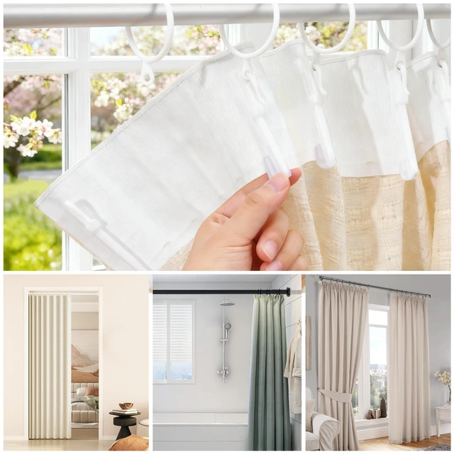 Alt view image 6 of 7 - 50 Pcs Plastic Shower Curtain Hooks, Adjustable Drapery Pins, Pinch Pleat Curtain Hooks for Window Curtain, Shower Curtain and Door Curtain(85mm/3.35inch)