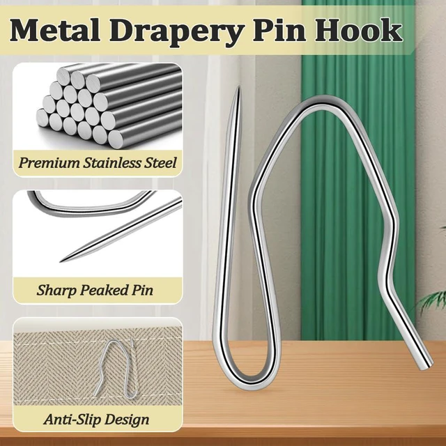 Alt view image 3 of 7 - 70PCS Curtain Hooks, 1.2 Inch Metal Drapery Pin and Hook, Rustproof Stainless Steel Drapery Pins with Clear Box, Heavy-Duty Offset Pin On Drapery Hooks for Door Window Shower RV Curtain, Silver White